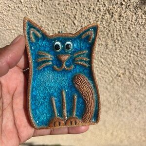 Ceramic Caspian Blue Cat Wall Hanging - Made In Greece